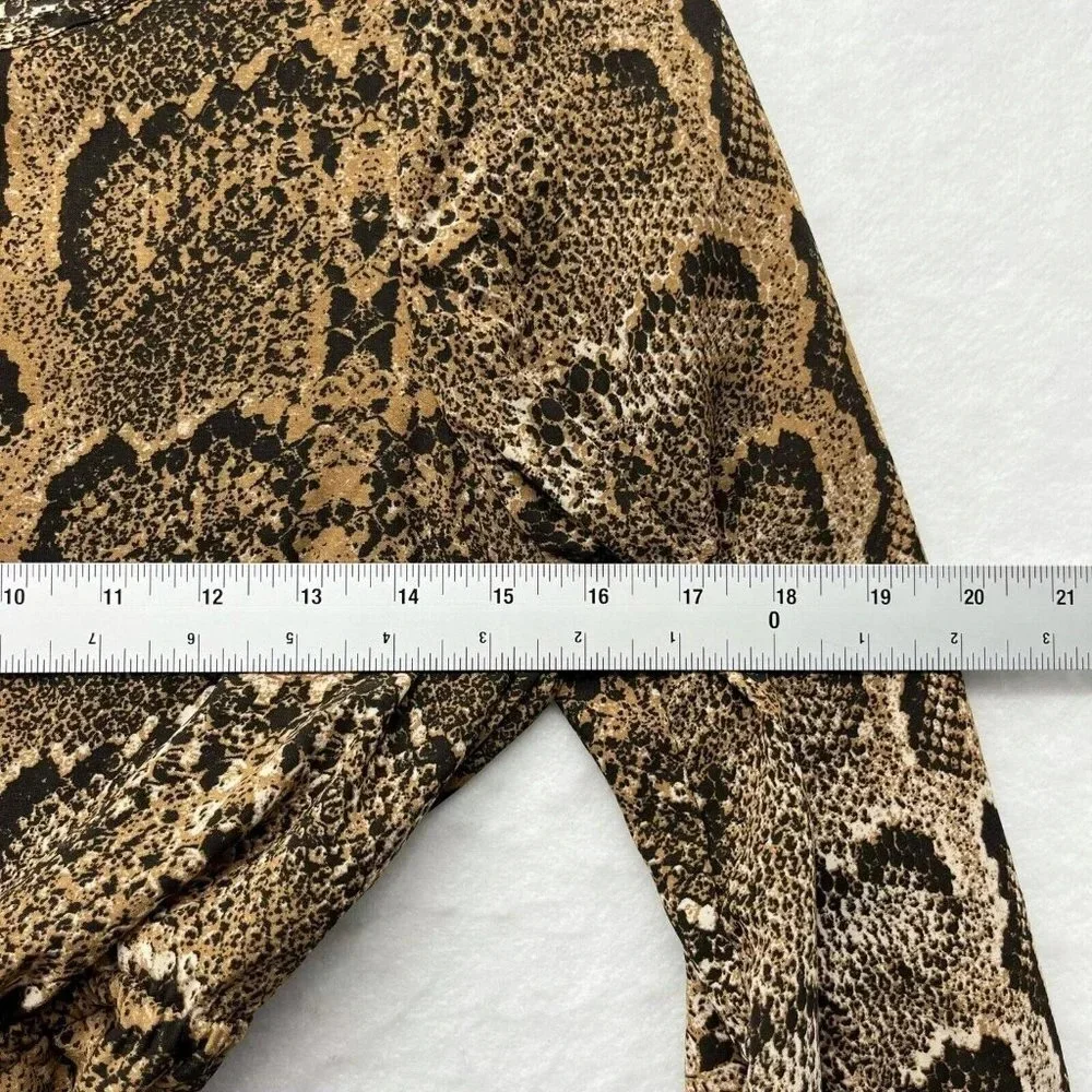 H&M Mini Dress Women's Sz 4 Brown Snake Print 3/4 Sleeve Scoop Neck Tie Waist - Picture 5 of 11